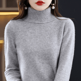 Elfriede | Damen Klassischer Warmer Strickpullover mit Rollkragen – Grau