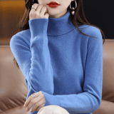 Elfriede | Damen Klassischer Warmer Strickpullover mit Rollkragen – Blau