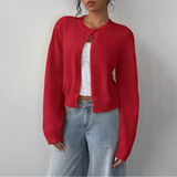 Bettina | Damen Frühlings Cardigan Mit Kragen Und Knöpfen – Rot
