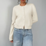 Bettina | Damen Frühlings Cardigan Mit Kragen Und Knöpfen – Weiß