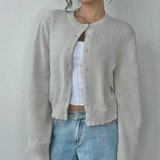 Bettina | Damen Frühlings Cardigan Mit Kragen Und Knöpfen – Grau