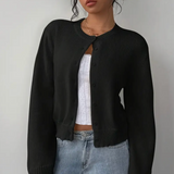 Bettina | Damen Frühlings Cardigan Mit Kragen Und Knöpfen – Schwarz