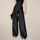 Christa | Damen Hochtaillierte Weite Hose – Schwarz