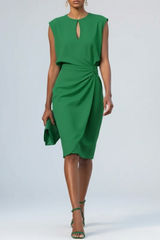 Katharina | Damen Midi-Kleid mit Schlüsselloch-Ausschnitt und Raffung – Grün
