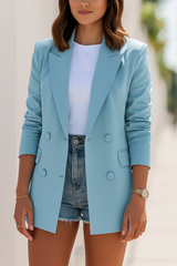 Tamara | Damen Longline Zweireihiger Blazer Jacke – Blau