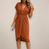 Leonie | Damen Midi-Wickelkleid für besondere Anlässe – Rost