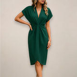 Leonie | Damen Midi-Wickelkleid für besondere Anlässe – Dunkelgrün