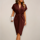 Leonie | Damen Midi-Wickelkleid für besondere Anlässe – Weinrot