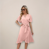 Britta | Damen Midi-Wickelkleid mit Frontknoten – Rosa