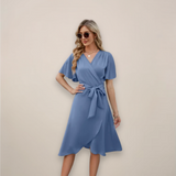Britta | Damen Midi-Wickelkleid mit Frontknoten – Blau