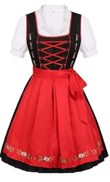 Dagmar | Damen Dirndl Oktoberfest Kleid mit Schürze – Red