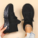Elke | Damen Strick-Schnürschuhe für Freizeit und Spaziergänge – Schwarz