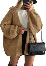 Beatrice | Damen Frühlings Zopfmuster Strickcardigan – Khaki