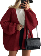 Beatrice | Damen Frühlings Zopfmuster Strickcardigan – Bordeauxrot