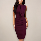 Nadine | Damen Ärmelloses High-Neck Midikleid – Weinrot