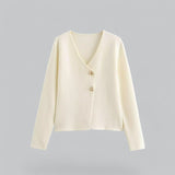 Annika | Damen Frühlings Minimalistischer Cardigan Mit Knöpfen – Weiß