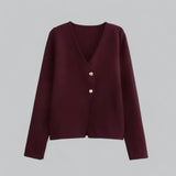 Annika | Damen Frühlings Minimalistischer Cardigan Mit Knöpfen – Burgunderrot