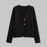 Annika | Damen Frühlings Minimalistischer Cardigan Mit Knöpfen – Schwarz