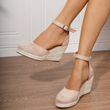 Anna | Damen Lässige Keilsandalen mit Knöchelschnalle – Beige