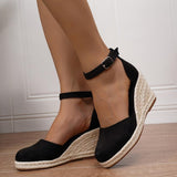 Anna | Damen Lässige Keilsandalen mit Knöchelschnalle – Schwarz