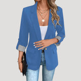 Theresa | Damen Maßgeschneiderter Einreihiger Blazer mit Hochgekrempelten Ärmeln – Blau