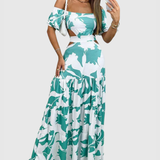 Xiomara | Damen Maxi-Kleid mit kurzen Ärmeln und Ausschnitt – Türkis