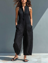Juliana | Femininer Jumpsuit ohne Ärmel – Schwarz