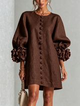 Elovienne - Strukturiertes Leinen-Minikleid – Braun