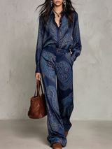 Lorelei - Seidiger Paisley-Zweiteiler – Marineblau