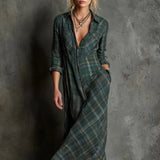 Maxikleid für Damen im Karomuster – Lässiger Stil mit Knöpfen – Grün
