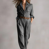 Jumpsuit für Damen mit Karomuster und Taschen – Grau