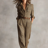 Jumpsuit für Damen mit Karomuster und Taschen – Braun