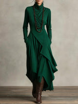 Celenora - Hochgeschlossenes Soft-Touch-Maxikleid – Grün