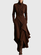 Svenja | Damen Maxi Faltenkleid – Plissee Maxikleid Faltend Elegant 2026 – Braun
