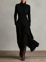 Celenora - Hochgeschlossenes Soft-Touch-Maxikleid – Schwarz