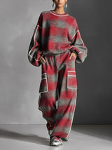 Clara | Damen Zweiteiler-Set modern und zeitlos – Rot Grau