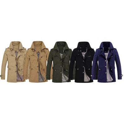 Herren Wintermantel - Eleganter Trenchcoat mit Gürtelschlaufen und Knopfleiste