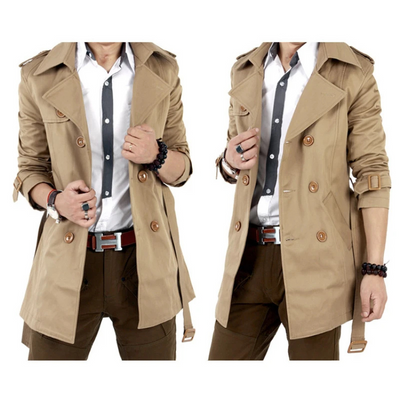 Herren Trenchcoat Lang mit Gürtel - Eleganter Businessmantel