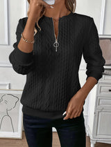 Jana | Eleganter Zopfstrickpullover Mit Reißverschlusskragen – Schwarz