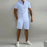 Stylisches Polo- und Shorts-Zweiteiler-Set für Herren – Hellblau