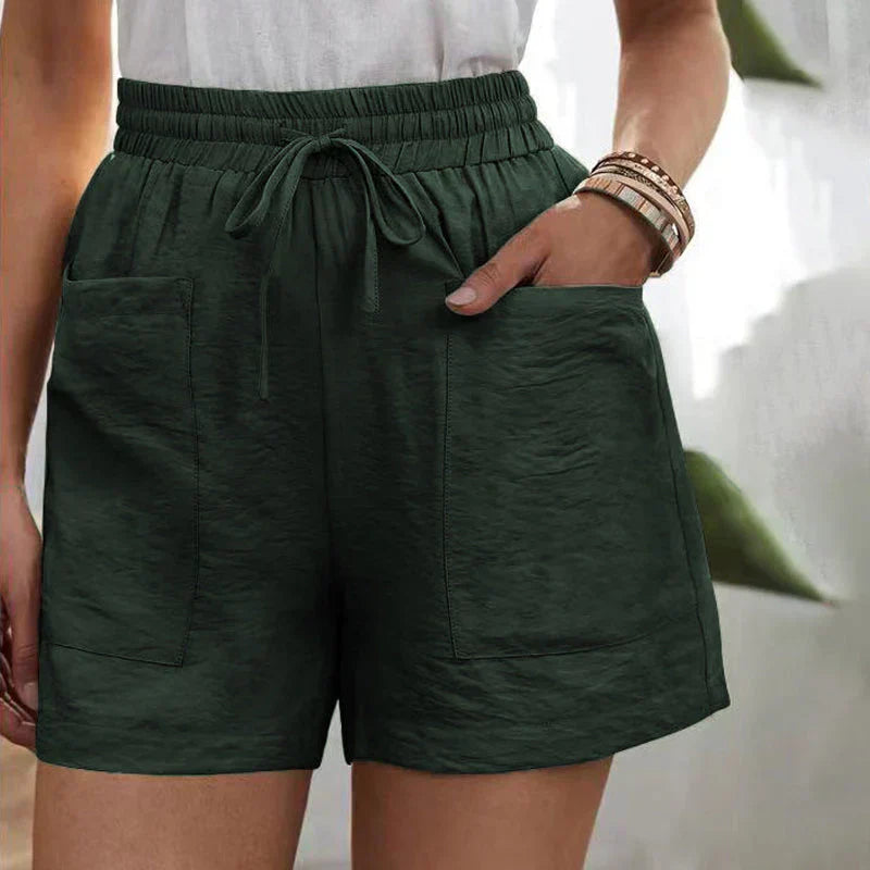 Damen Leinen-Shorts mit hoher Taille und Kordelzug – luftig für den Sommer