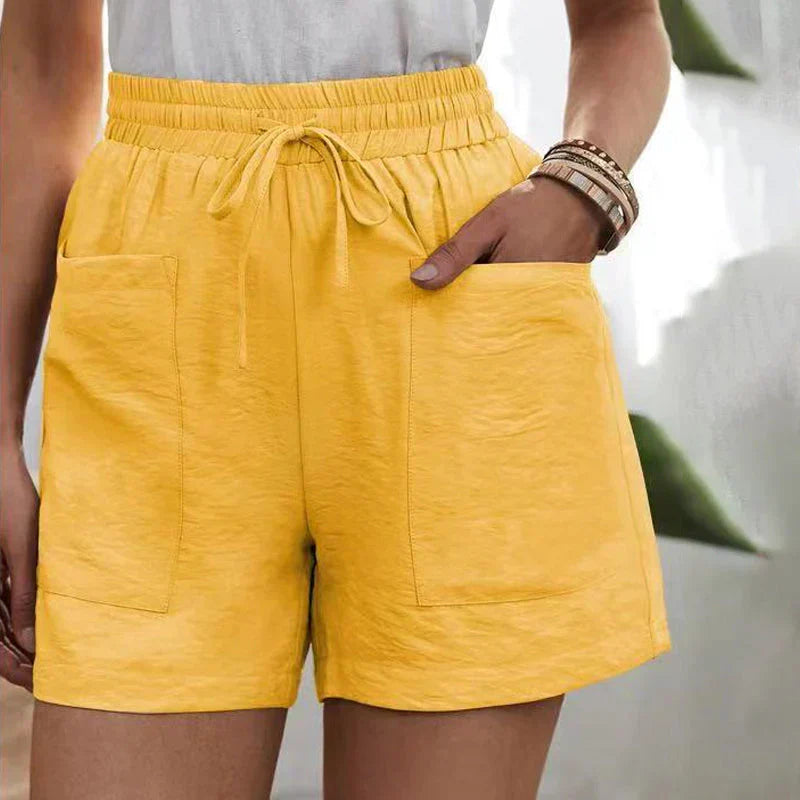 Damen Leinen-Shorts mit hoher Taille und Kordelzug – luftig für den Sommer