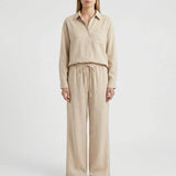 Zweiteiliger Set Damen | Oversized Schnitt & bequemer Kordelbund – Beige
