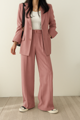Zweiteiliges Set Damen | Blazer & Wide-Leg-Pants für klare Silhouette – Rosa