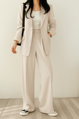Zweiteiliges Set Damen | Blazer & Wide-Leg-Pants für klare Silhouette – Weiß
