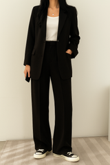 Zweiteiliges Set Damen | Blazer & Wide-Leg-Pants für klare Silhouette – Schwarz