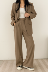 Zweiteiliges Set Damen | Blazer & Wide-Leg-Pants für klare Silhouette – Khaki