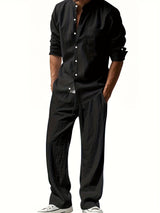 Zweiteiliges Sommeroutfit Herren | Leinenhemd & Hose Set – Schwarz