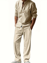 Zweiteiliges Sommeroutfit Herren | Leinenhemd & Hose Set – Khaki