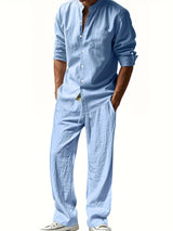 Zweiteiliges Sommeroutfit Herren | Leinenhemd & Hose Set – Blau